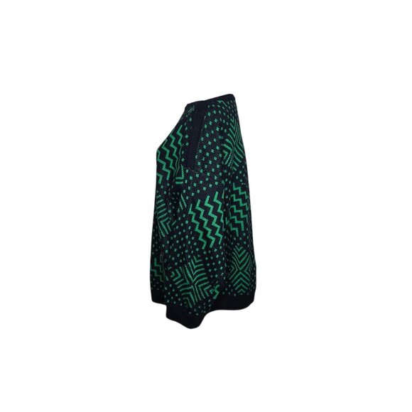 Esprit Sport Vintage 80s Zigzag Oversized Sweater Womens Size L Black Green - Picture 6 of 7